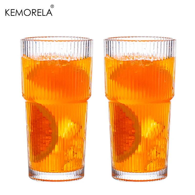 600ML Stripe Glass Coffee Cup with Lid and Straw - Transparent Drinkware for Cold Beverages