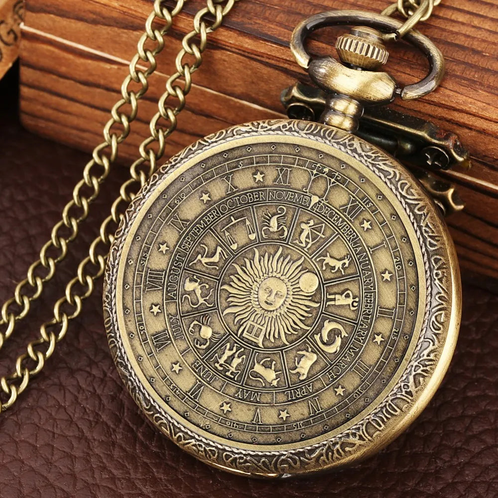 Vintage Tarot Pocket Watch with Sun Moon Constellation Necklace - Memorial Gift for Men and Kids