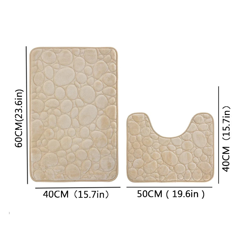 Embroidery Pebble Coral Velvet Floor Mat Set U-Shaped Sponge Absorbent Door Bathroom Rug
