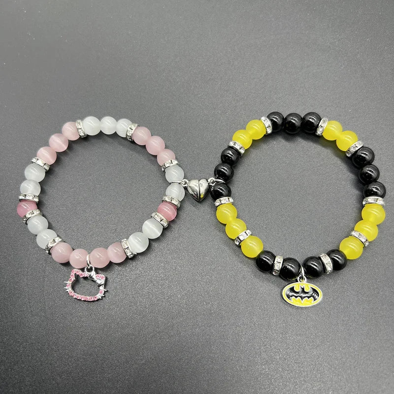 Cute Cat and Spider Beads Bracelet Set - Friendship Matching Jewelry