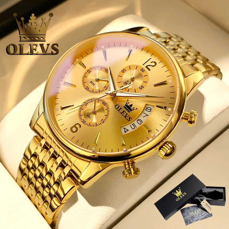 Men's Luxury Waterproof Stainless Steel Quartz Watch with Box Gift Set