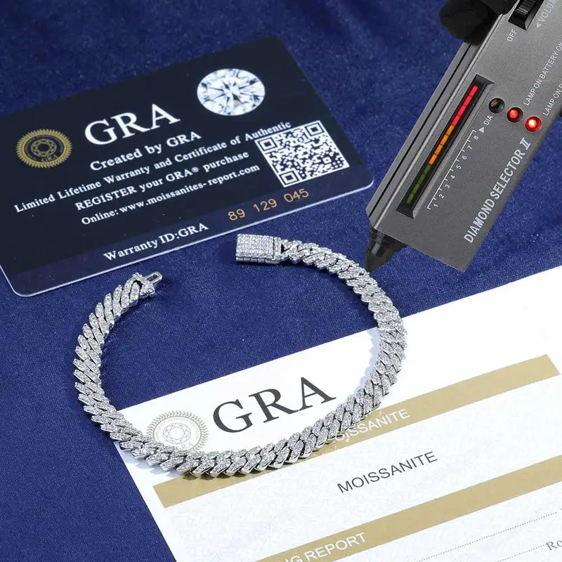 Moissanite Iced Out Cuban Link Chain Bracelet for Women - Silver Plated Hip Hop Jewelry