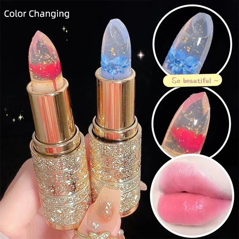 Temperature Color Changing Lip Gloss Moisturizing Lip Balm with Flower Design - Long Lasting Jelly Lip Care