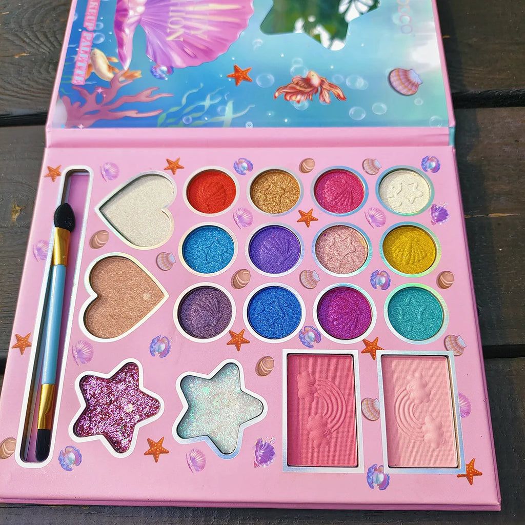 Kids Makeup Set 18 Colors, Glitter & Matte Effects, Non-Toxic & Washable