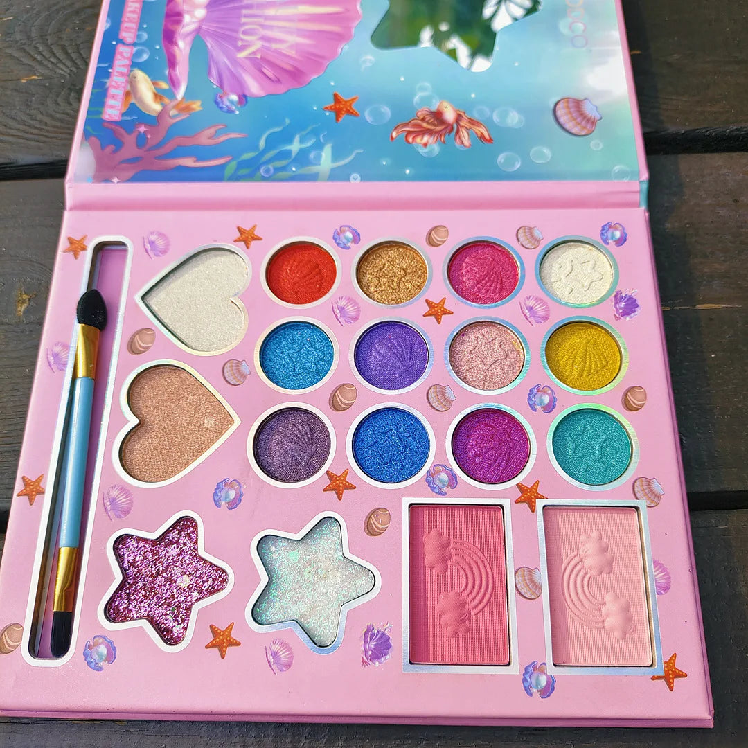 Kids Makeup Set 18 Colors, Glitter & Matte Effects, Non-Toxic & Washable