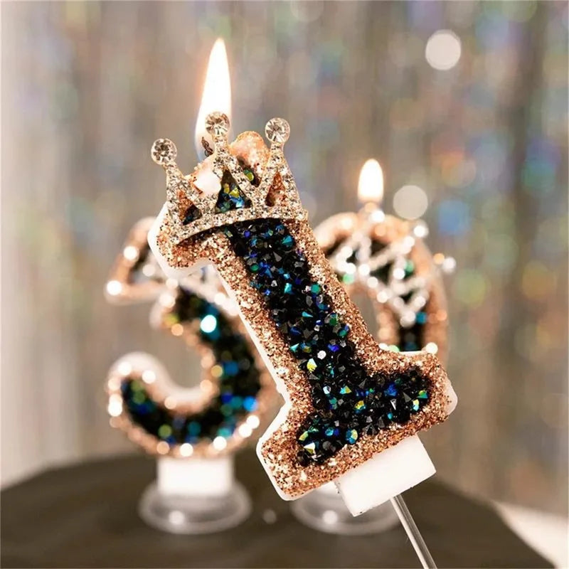 Luxury Crown Number Birthday Candles Glitter Cake Topper for Celebration