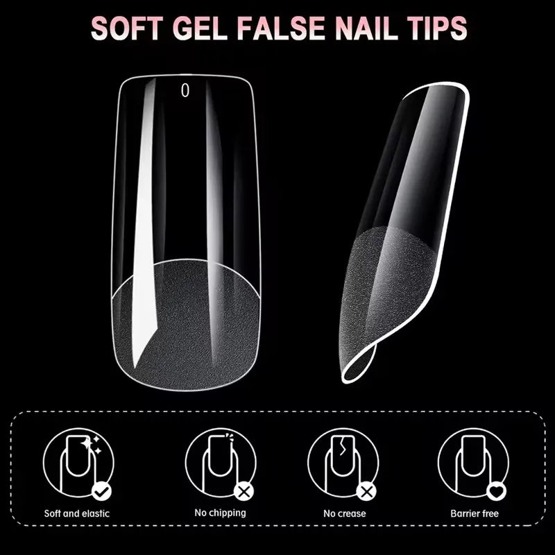 600 Full-Cover Semi-Matte French Square Fake Nail Tips with Self-Adhesive Bond | Crystal Nail Extensions