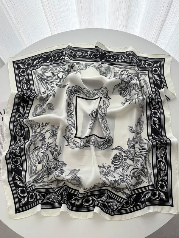 Luxury Satin Square Scarf for Women - Korean Fashion Rose Print Wraps & Bandannas, 70x70cm