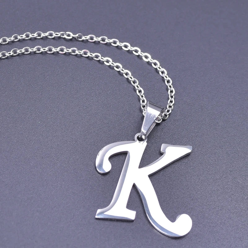 Initial Necklace for Women Men Stainless Steel Alphabet Pendant Chain