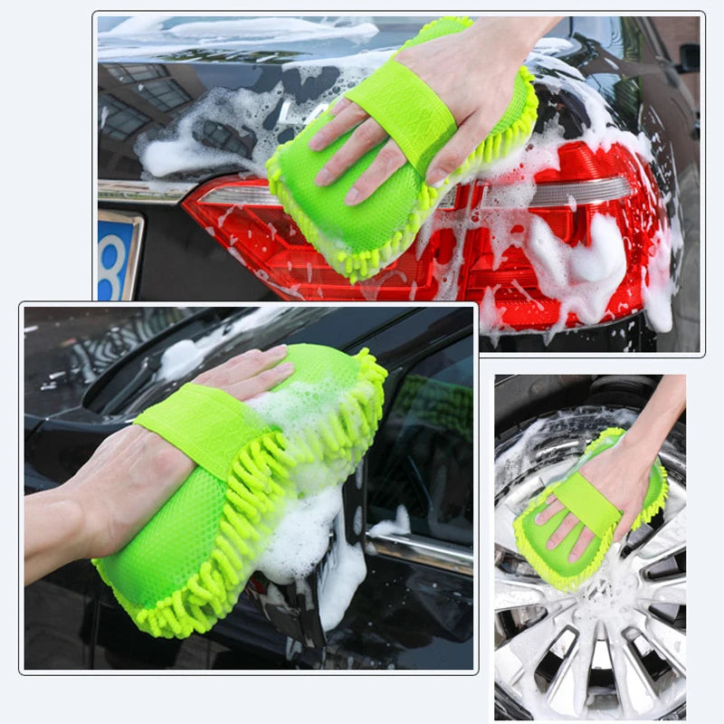 Microfiber Car Wash Sponge & Detailing Brush Set - Multiple Colors
