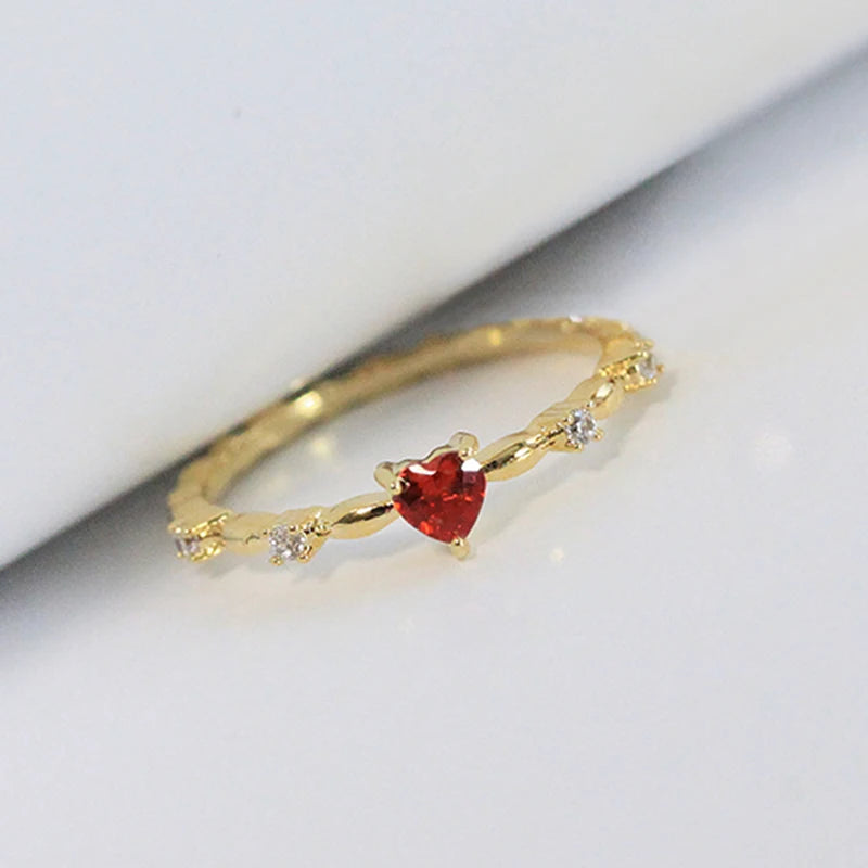 Red Love CZ Engagement Ring for Women Thin Band Aesthetic Jewelry Gift