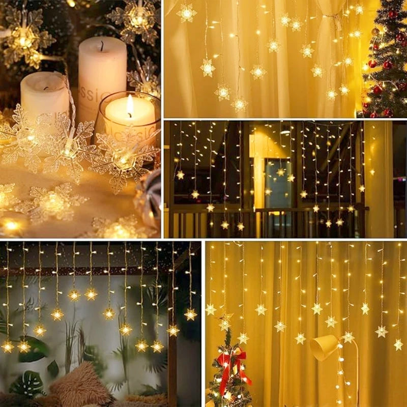Indoor LED Snowflake Curtain String Lights for Festive Home & Party Decor