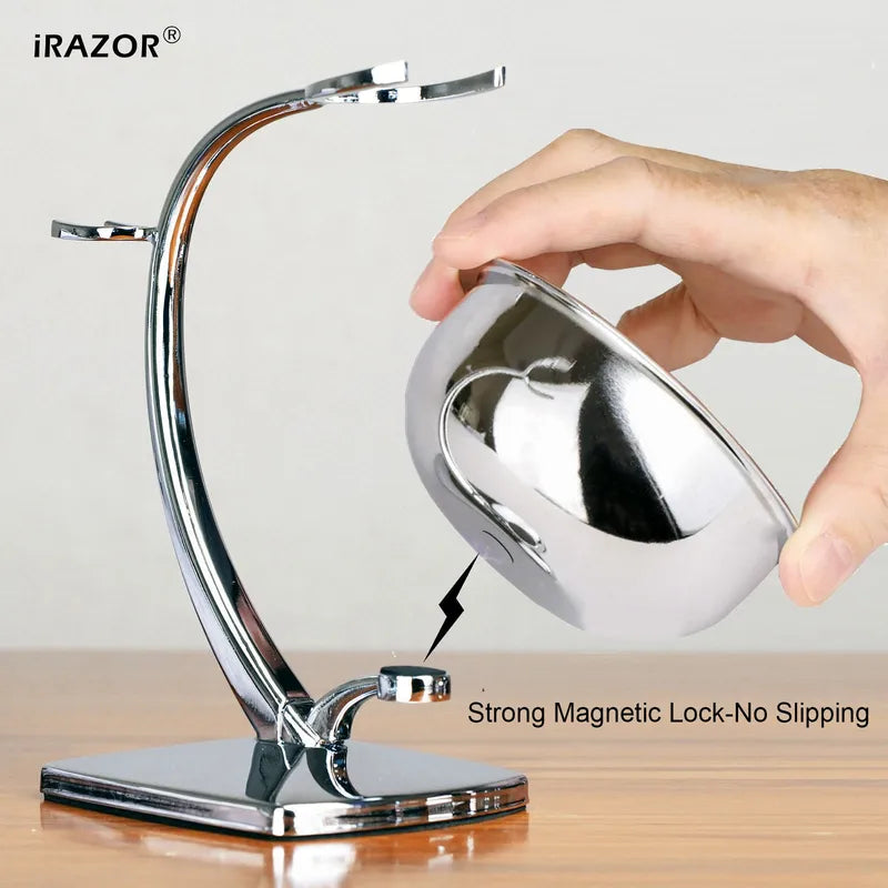Shaving Bowl and Stand Set with Magnetic Base - Stainless Steel & Chrome