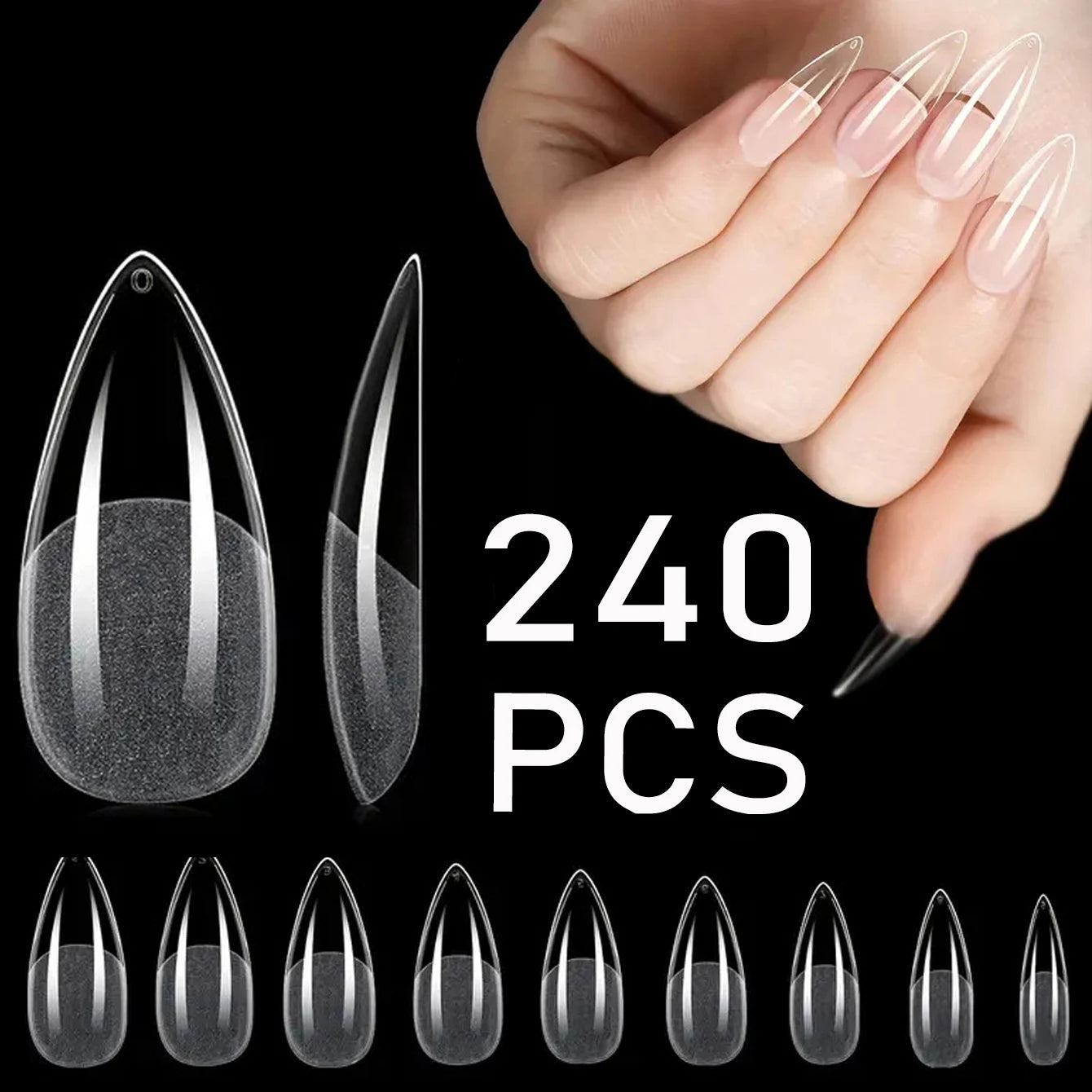 240PCS Short Press On Nails Set - Square White Fake Gel Nails Full Cover Summer