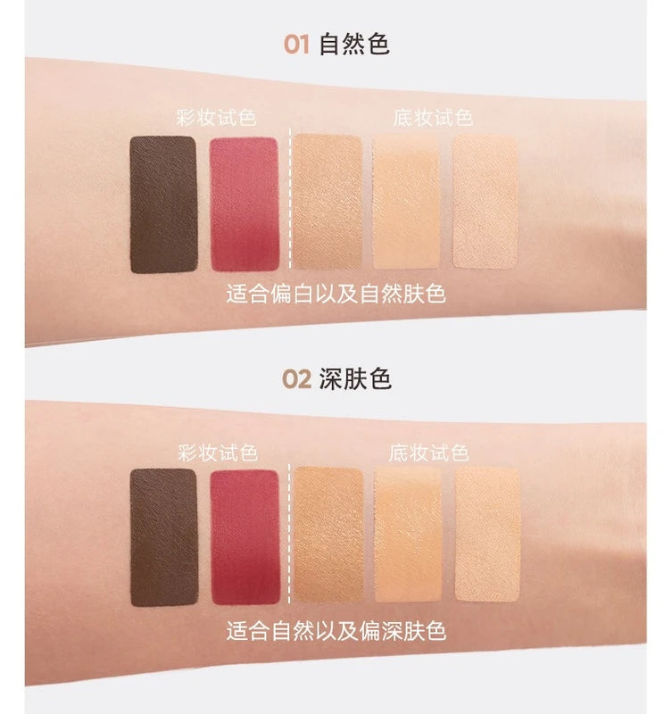 Multifunctional Facial Powder Compact with Lipstick and Eyebrow Cosmetics