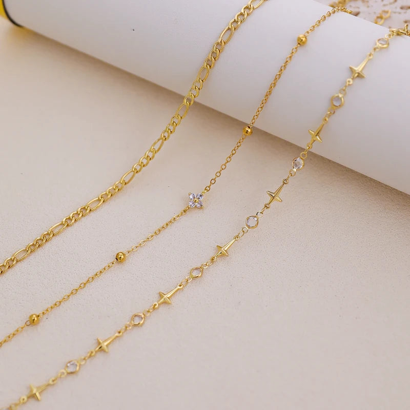 3-Pack Handmade Cross Chain Anklet with Eye-Shaped Crystal and Flower Decor Beach Jewelry