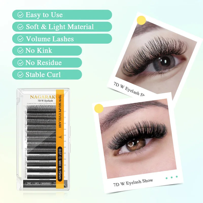 7D W Shape Premade Eyelash Extensions Natural Soft Light Full Dense Lashes