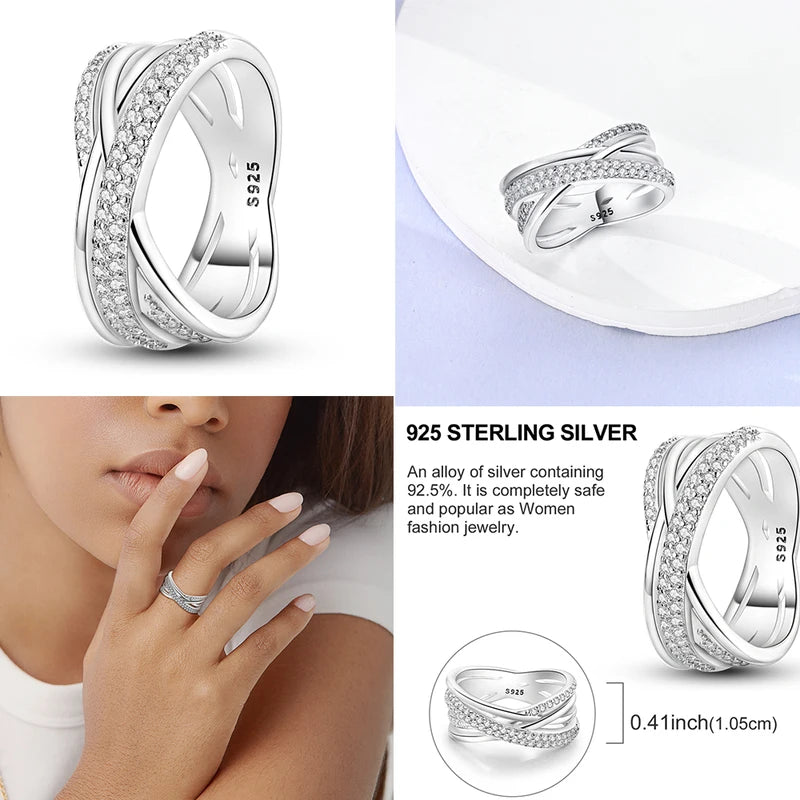 Women’s Sterling Silver Zircon Winding Engagement Wedding Ring Jewelry Gift