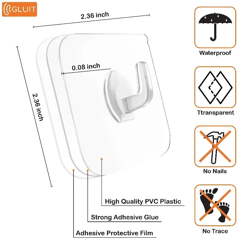 Self-Adhesive Transparent Wall Hooks - Strong Load-Bearing Door & Bathroom Rack