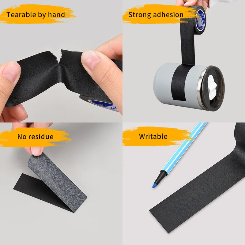 Black Masking Tape - Crepe Paper, Single-Sided Adhesive for Painting, Car Detailing & Crafts