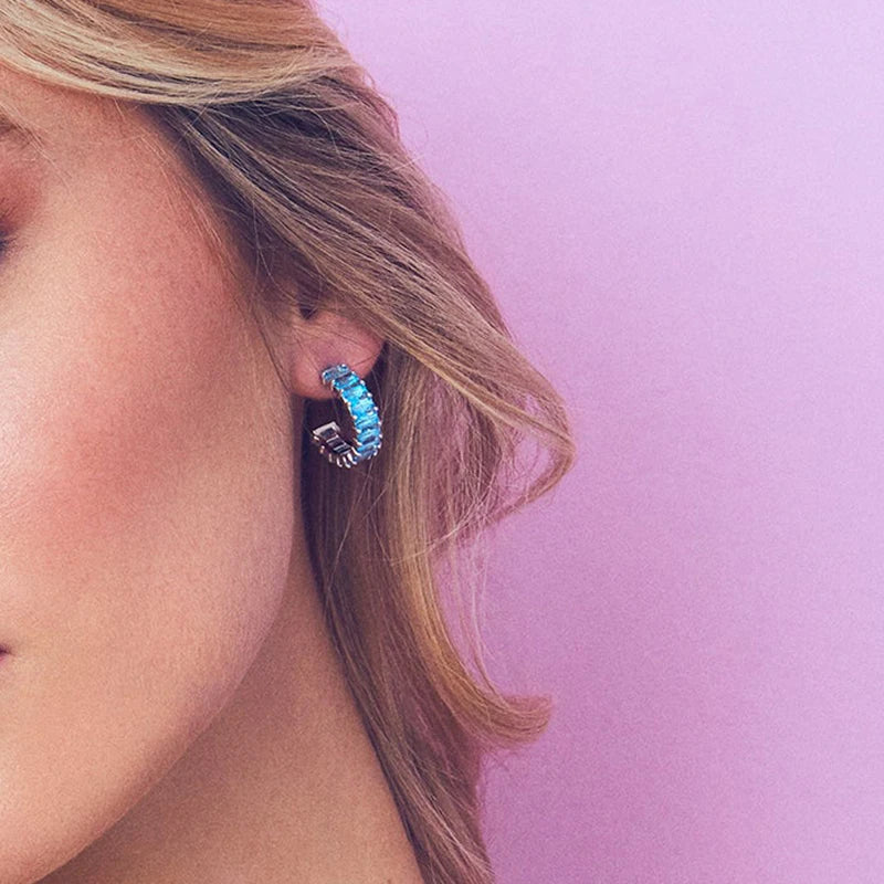 Sterling Silver Zircon Stud Earrings for Women - Light Blue, Multiple Colors