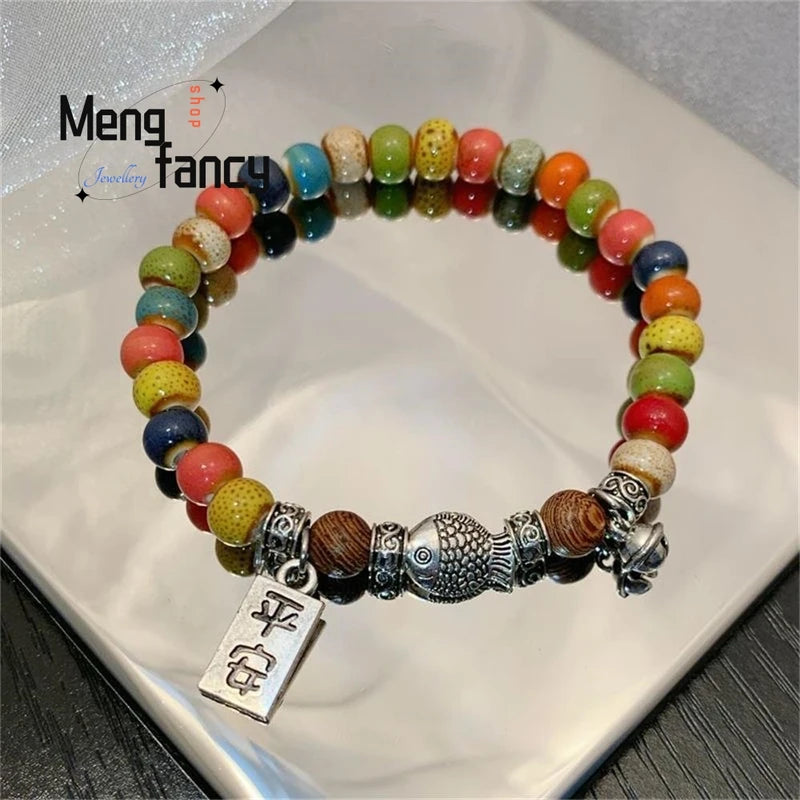 Colorful Couple Bracelets with Good Luck Koi Design - Natural Fashion Jewelry