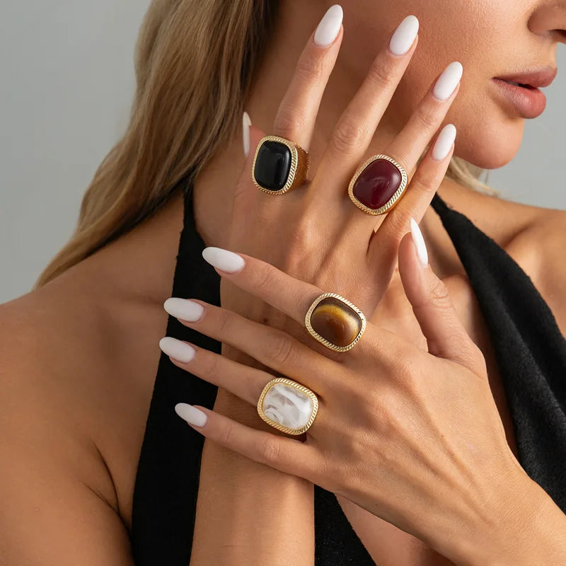 Colorful Geometric Open Rings for Women & Men - Chunky Square Jewelry