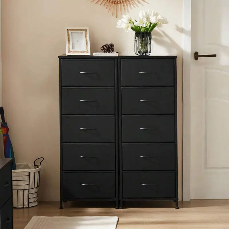 5-Drawer Dresser with Fabric Bins, Steel Frame & Wood Top - Bedroom Storage Organizer