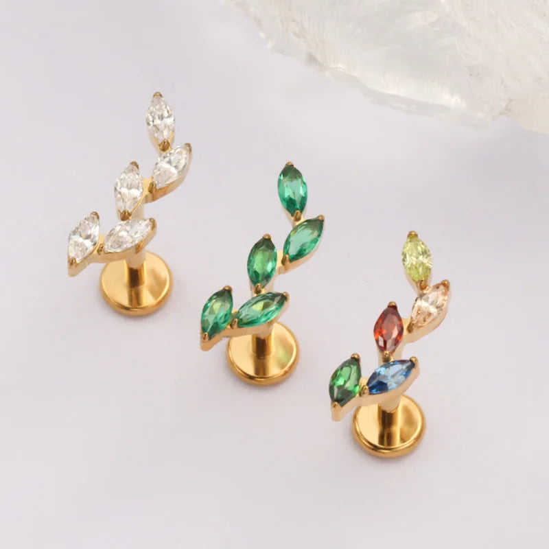 Titanium Body Piercing Earring with CZ Marquise Climber, 16G-18G, Flat Back