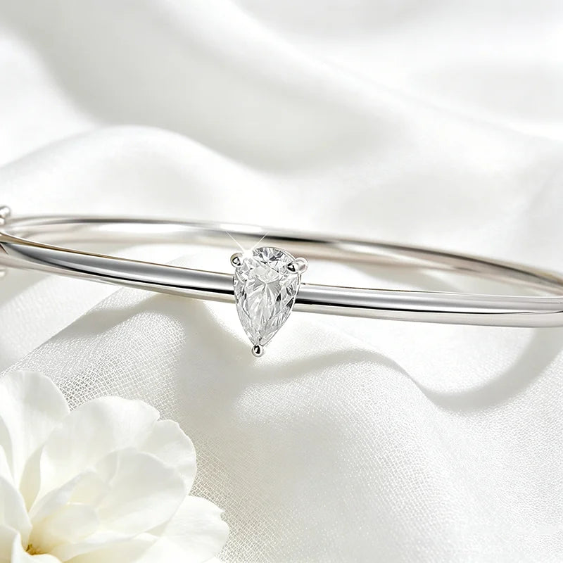 Pear Cut Moissanite Silver Bracelet for Women - Certified Lab Diamond Jewelry