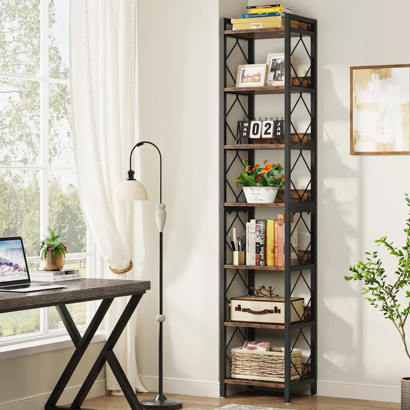 78.7-Inch Tall Narrow Bookshelf with 7 Shelves for Small Spaces