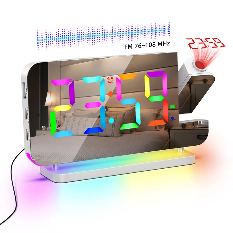 Digital Projection Alarm Clock with RGB Night Light & FM Radio