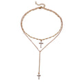 Gold-Plated Crystal Cross Necklace Pendant Double Layered Religious Jewelry
