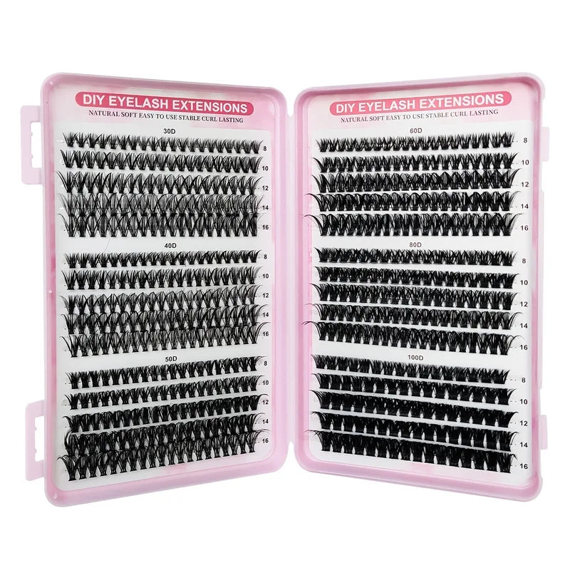 DIY Eyelash Extensions Clusters - Natural D Curl Mix, 8-16mm, Soft & Lightweight