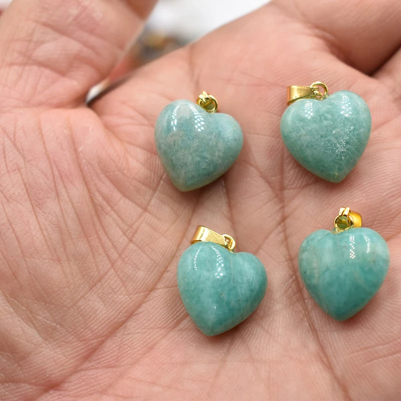 Natural Stone Heart Charms for Jewelry Making 15mm Lot of 30