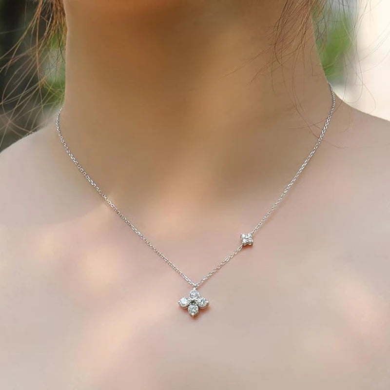 925 Silver Plated Lucky CZ Necklace for Women Dainty Clover Pendant Jewelry