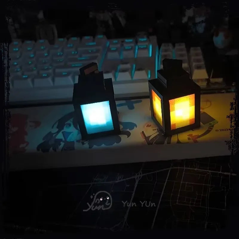 Rechargeable Pixel Lantern Night Light Keychain - Portable Kids Gift, USB-C Powered