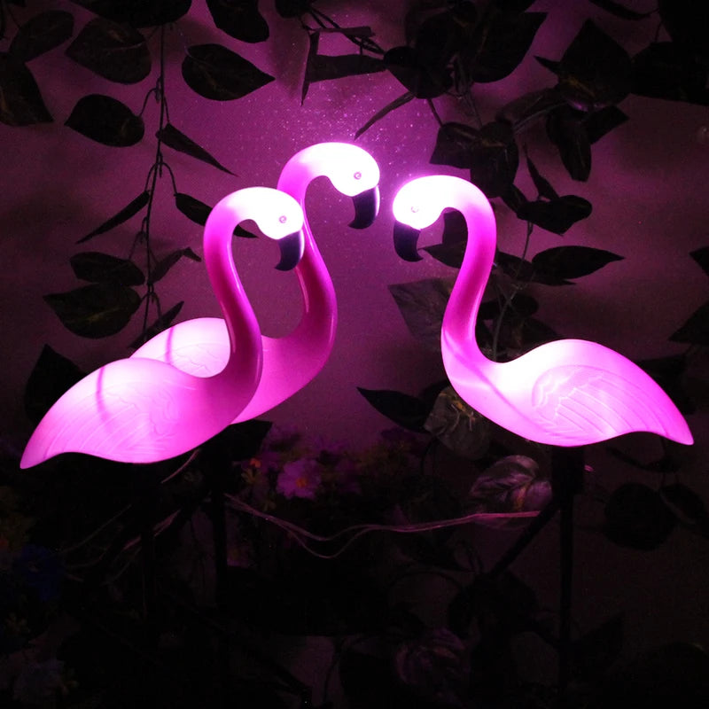 Outdoor Solar Flamingo Pathway Lights 3-Pack - Waterproof Lawn Decor for Garden Yard Landscape