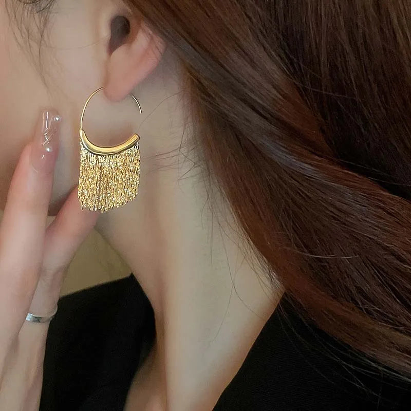 Metal Snake Bone Tassel Earrings for Women Geometric Party Jewelry - Gold Silver
