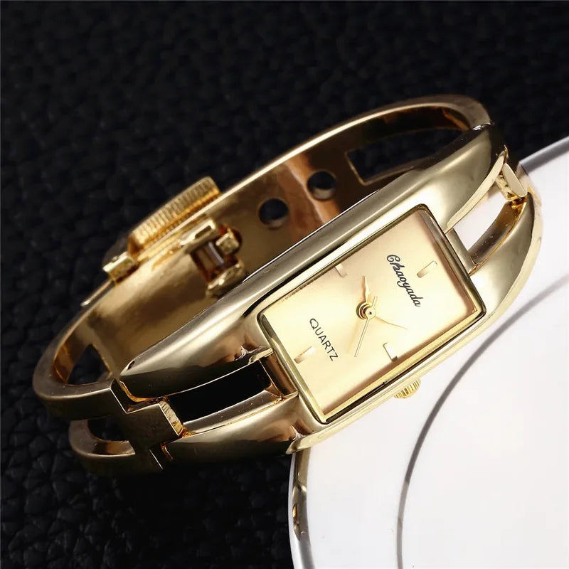 Luxury Rectangle Women Bangle Watch - Elegant Gold, White, Black Dial