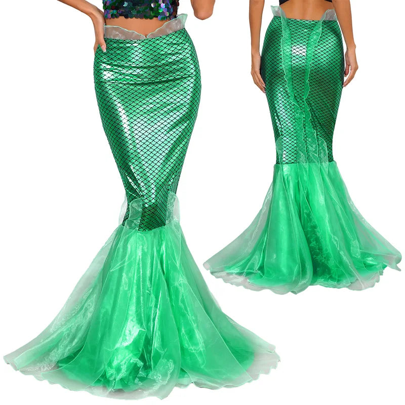 Women Mermaid Costume Fishtail Skirt for Halloween Cosplay Party Dress Up