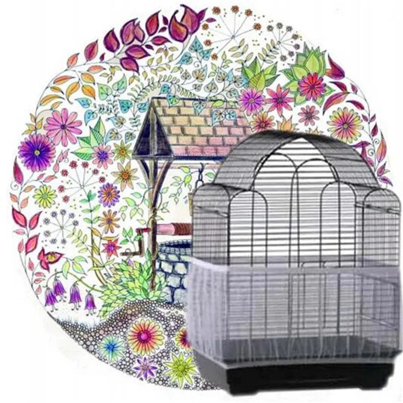 Bird Cage Mesh Cover Seed Guard Nylon Mesh Parrot Cage Protector