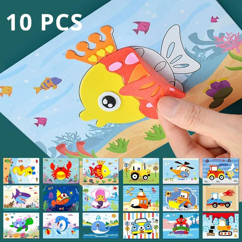 Creative Art Craft Kit with 3D EVA Foam Stickers for DIY Cartoon Animal Transportation