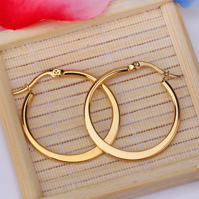 Vintage Hoop Earrings for Women 15mm/25mm/35mm Stainless Steel Gold Plated Jewelry
