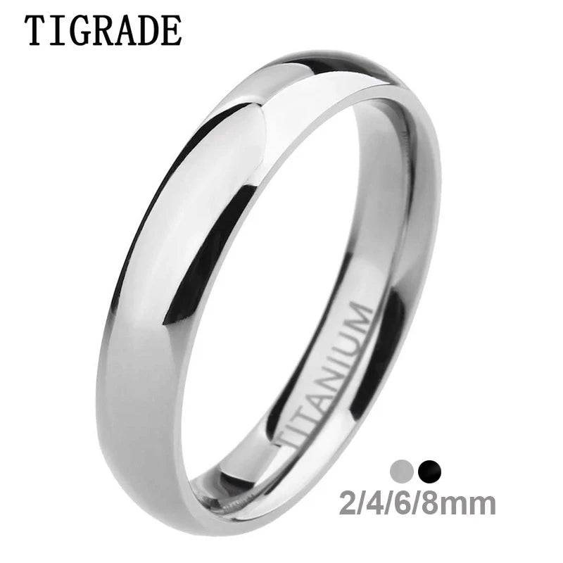 Men's and Women's Titanium Wedding Bands - Polished Engagement Rings, Classic Black & Silver