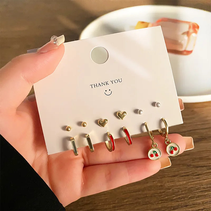 6-Pair Heart-Shaped Butterfly Hoop Earrings Set for Women - Trendy Jewelry