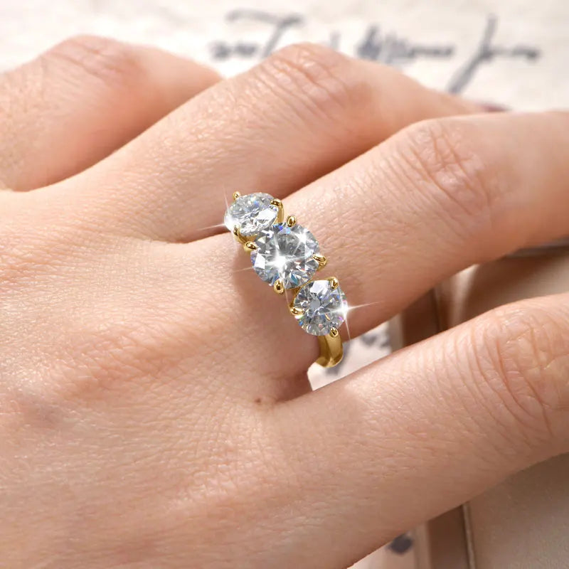 Moissanite Engagement Ring for Women 14K Gold Filled Three Stone Wedding Jewelry