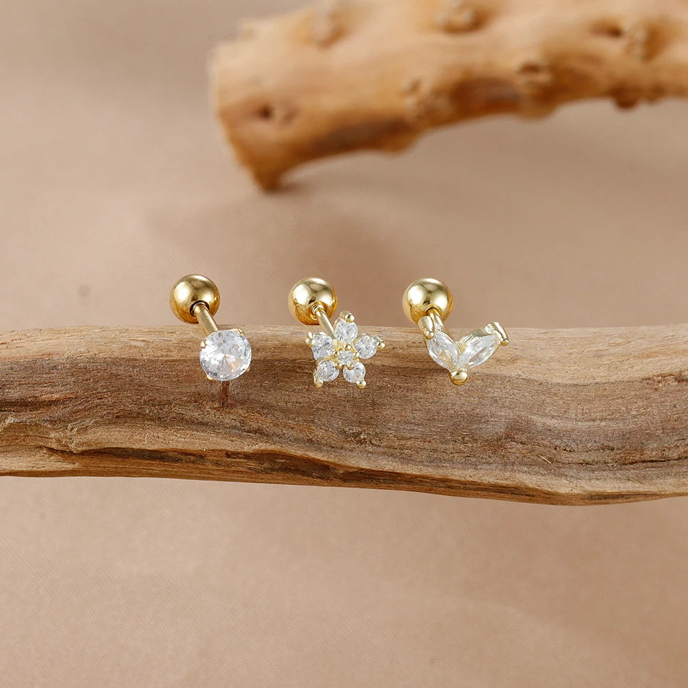 3PCS Women's Fashion Stainless Steel Flower Stud Earrings Set for Parties & Gifts