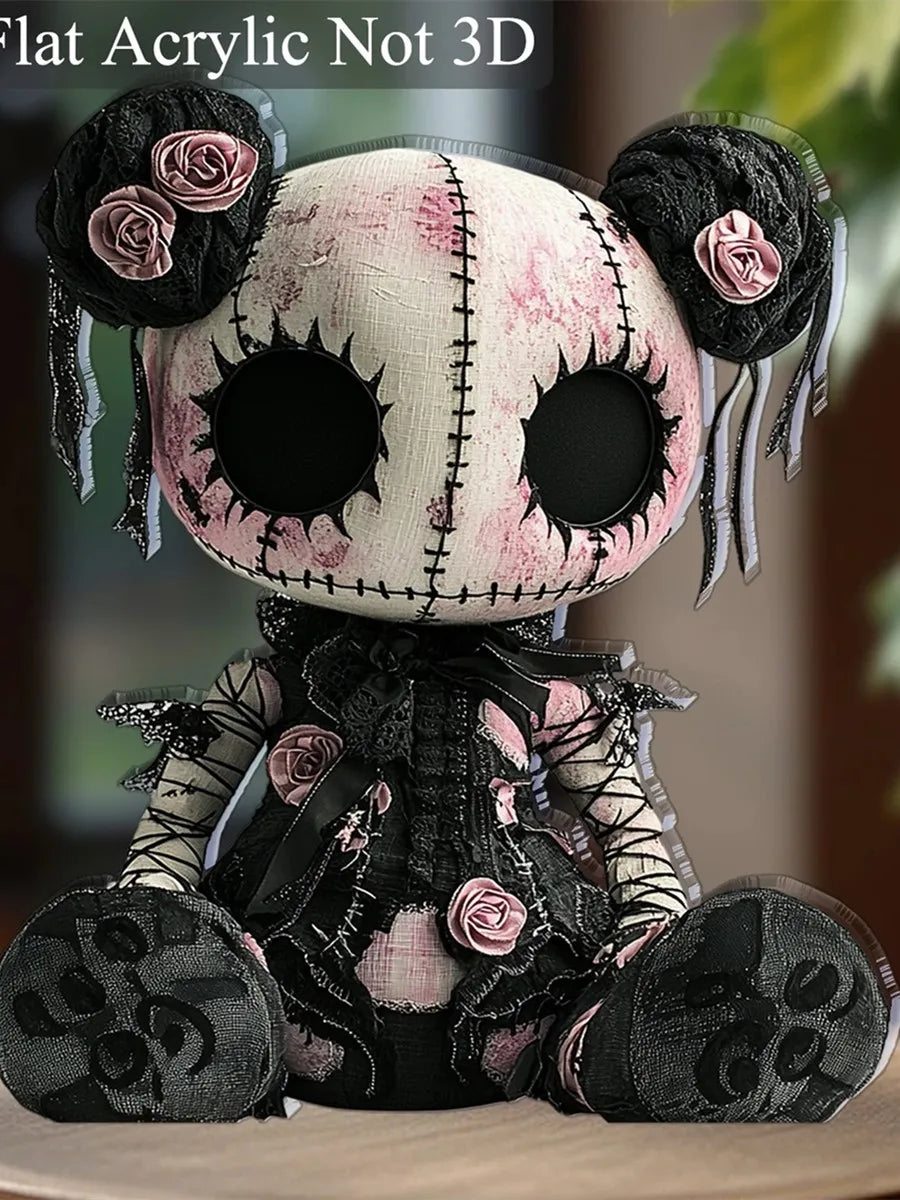 Gothic Horror Skull & Roses Vinyl Doll Decor for Halloween & Cafes