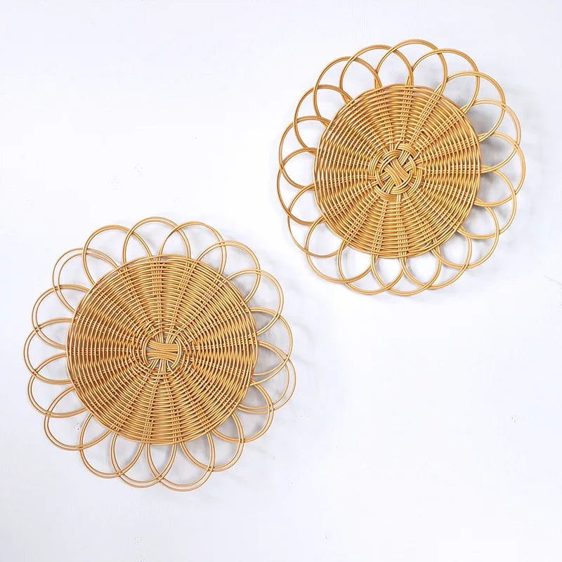 Bohemian Woven Vine Wall Hanging Decor - Handcrafted Flower Shape Ornament for Living Room & Bedroom